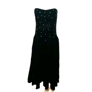 VINTAGE VELVET RHINESTONE HIGH LOW MIDI DRESS SZ M